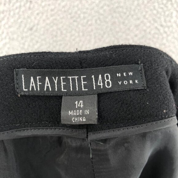 Lafayette 148 Pants Women 14 Black Wool Crepe Lined Wide Leg Trouser Office Work - Picture 5 of 12